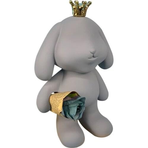 Q9QA Creative Big Ears Rabbit with Crown Resin Statue Cute Animal Bunny Figure Decor