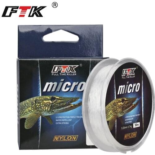 FTK Ice Fishing Nylon Lines Micro Super Strong 30M 2.9-12.5LB 1.3-5.7kg Flourocarbon Coating Carbon Surface Nylon Molecules