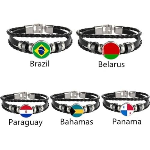 Brazil Belarus Paraguay Bahamas Panama Flag Multilayer Leather Bracelet Fashion Bracelet Men and Women Jewelry