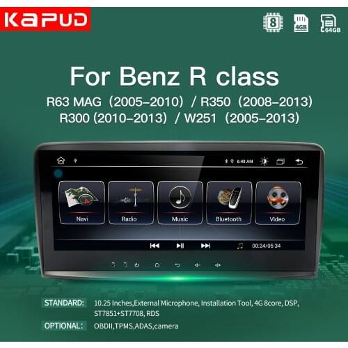 Kapud 10.25''Car Radio Android 10.0 Multimedia Video Player Navigation GPS No DVD For Benz R Class/R63MAG/R350/R300/W251 Stereo