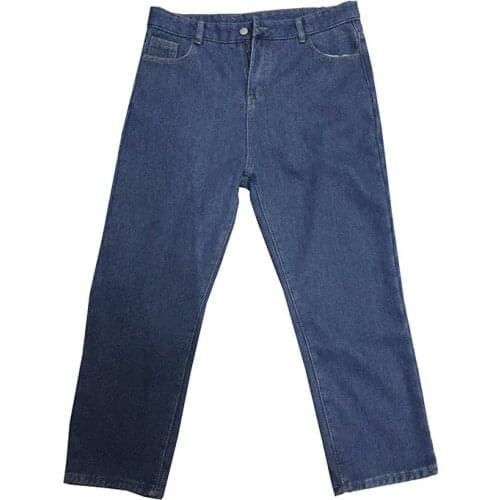 Mens winter loose jeans casual thick boy clothes wide leg pants long street clothing hip hop style