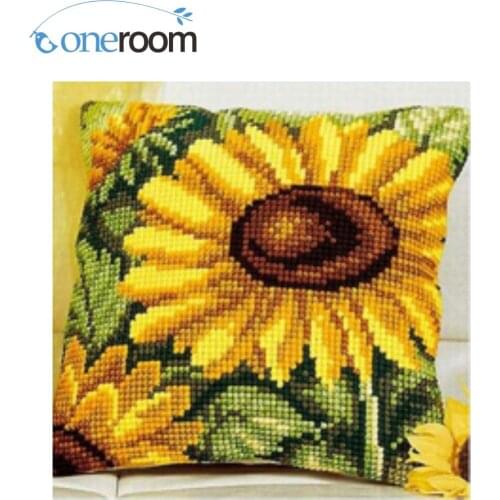 N3th CX0103 Sunflowers DIY Acrylic Yarn Embroidery Pillow Tapestry Canvas Cushion Front Cross Stitch Pillowcase