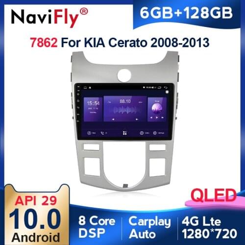 NaviFly 6GB+128GB 8 Core Carplay QLED 1280*720 Android 10.0 Radio GPS Car Muletimedia Player For Kia Cerato 2 TD 2008 - 2013