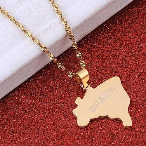 Stainless Steel Brazil Map Pendant Necklace for Women Brazilians Map Chain Jewelry