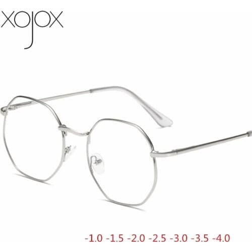 XojoX -1.0 -1.5 -2 -2.5 -3 -3.5 -4 Finished Myopia Glasses Women Men Fashion Metal Polygon Short-sight Eyewear for Unisex