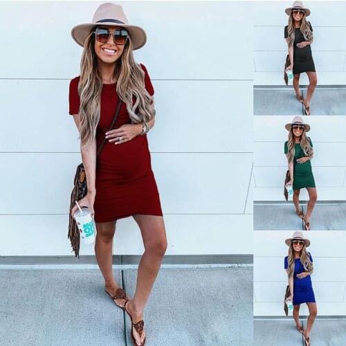 Pregnancy Dress Women Long Sleeve Bodycon O-Neck Irregular Solid Sexy Dresses Maternity Dresses for