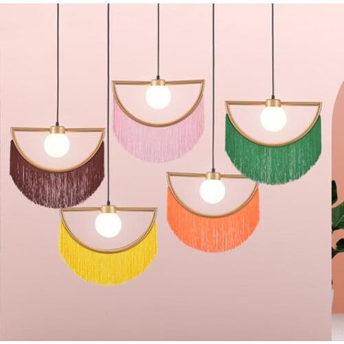 Nordic designer tassel glass ball pendant lights for living room bedroom villa hotel home deco suspension luminaire led fixtures