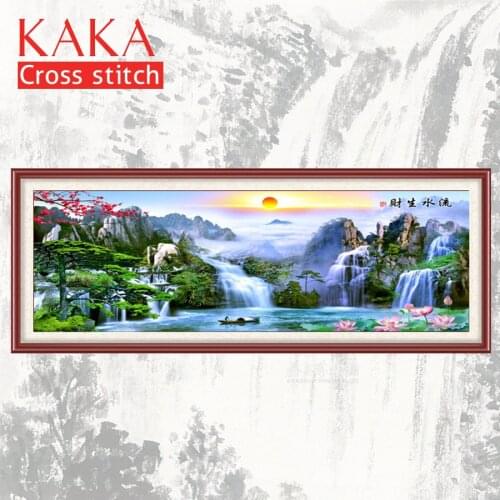 Full Embroidery Money Flow Landscape,cross-stitch kits embroidery needlework sets,DIY scenic paintings,Home Decor Room,11CT,Red