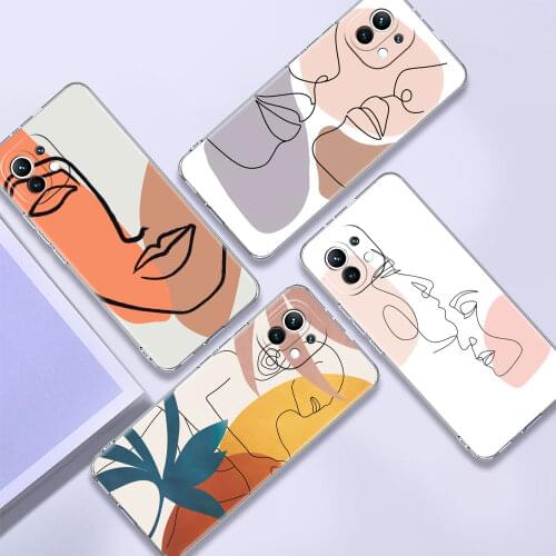 Clear Cover For Xiaomi Redmi Note 10 9 Pro 9S 7 9C 8 2021 8T 9A 7A 6A Shockproof Soft Silicone Phone Case Abstract Face Line Cas