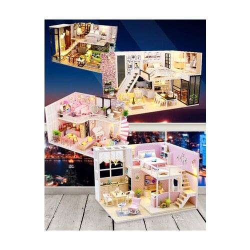 Christmas Gift Diy Doll House Furniture Diy Miniature 3D Wooden Miniaturas Dollhouse Toys for Children Birthday Gifts