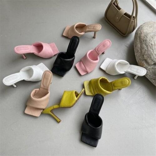 Newest Style Lingge Muller shoes stiletto sandals female soft leather Fashion square toe sandals solid slippers outer wear shoes