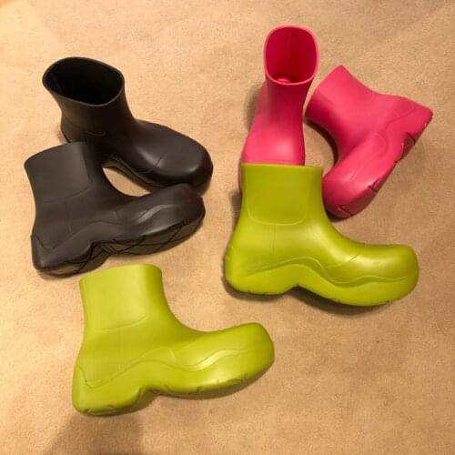 MONMOIRA Chunky Heel Platform Waterproof Rain Puddle Boots Women Round Toe Heel Increase Fashion Brand Design Rain Boots Women