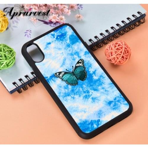 Aprarvest Blue Butterfly Tie Dye Silicone Rubber Phone Case Cover For iPhone 6 6S 7 8 PLUS X XS XR 11 12 MINI PRO MAX