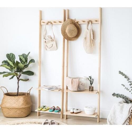 Nordic wall solid wood coat hat rack shoe rack towel shelf simple modern house type furniture clothes hanger storage organizer