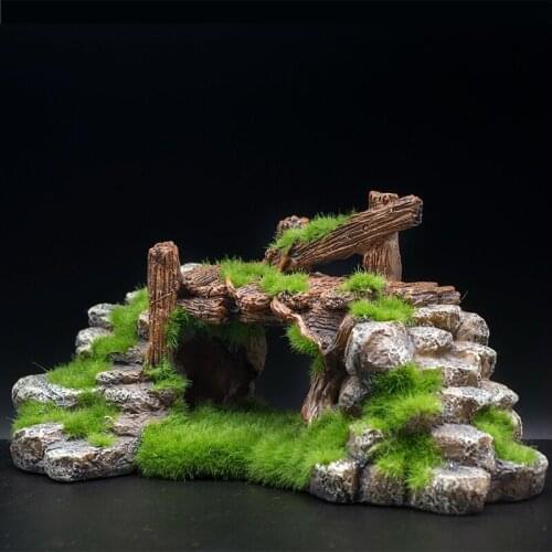 Resin Moss Bridge Fish Play Cave Decor for Fish Tank Aquarium Ornament
