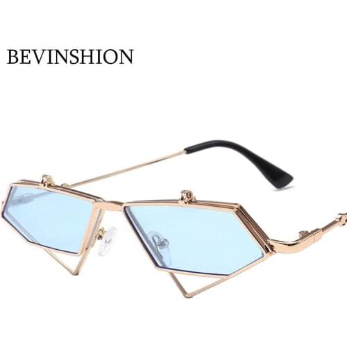 Vintage Steampunk Sunglasses Men Metal Frame Hollow Brand Designer Bee Flip Cover Triangle Punk Glasses Women Sun Glasses Shade