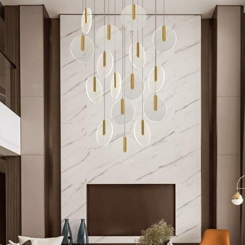 Modern LED chandelier Nordic living room ring hanging lights bedroom fixtures stair lighting home illumination long pendant lamp