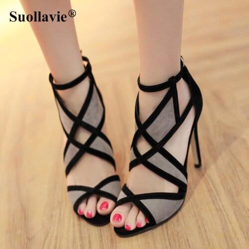 Suollavie High Heels Cross Strap Open Toe Gladiator Platform Heels Shoes Summer Sandals Ladies Pumps Woman Size 35-40