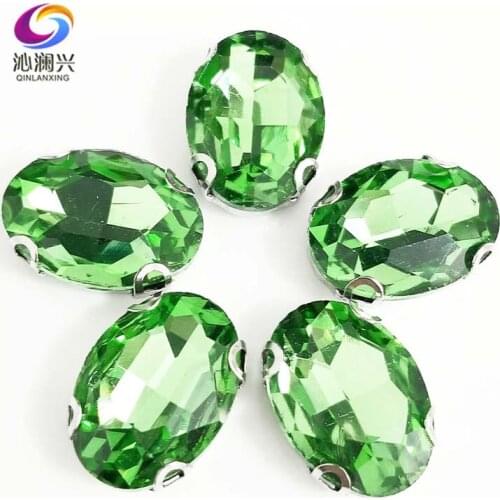 Light green oval shape High quality Glass Crystal sew on D shape Anti hook claw rhinestones,Diy/Clothing accessories SWTD15
