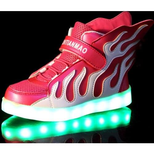 Warm like home New Kids Shoes Boys Girls Fashion LED Lights USB toddler Luminous Wings Sneakers Children 25-37 Add cotton Sports