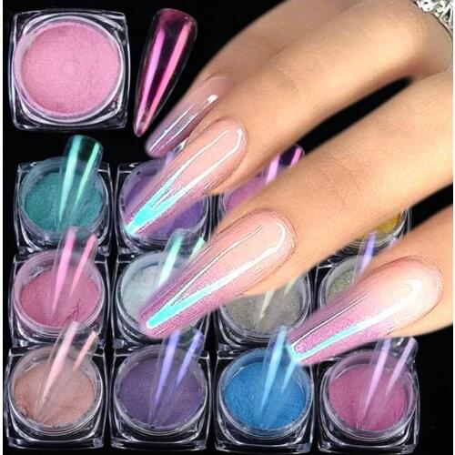 Solid Nail Powder Mermaid Chrome Mirror Pigment Nail Art Decorations Pearl Rubbing Dust Brush Set Pink Glitters
