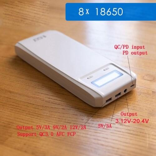 WXTB (No Battery) QD188-PD Dual USB QC 3.0 + Type C PD DC Output 8x 18650 Batteries DIY Power Bank Box Holder Case Fast Charger