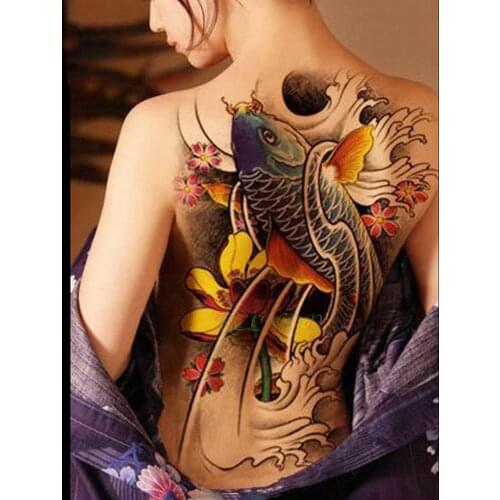 Waterproof Temporary Tattoo Sticker Koi lotus mens whole back tattoo large tatto stickers flash tatoo fake tattoos for women 19