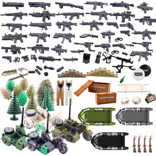 Military Weapond Series Toys For Children Accessories DIY Model Weapon Piece Pine Boxes Dogs Militarys Compatible Building Block