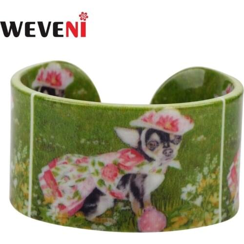 WEVENI Wide Love Cute Chihuahua Pattern Dog Bangles Bracelets New Fashion Animal Jewelry For Women Original Girl Accesssories