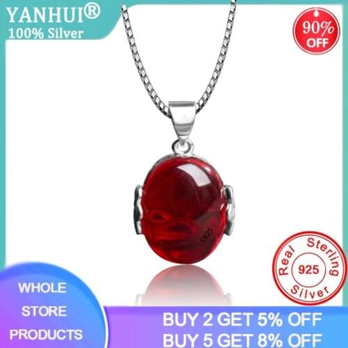 YANHUI Luxury Ruby Pendant Necklace For Women Original 925 Silver Jewelry Corundum Jade Turquoise S925 Collarbone Jewelry D-116