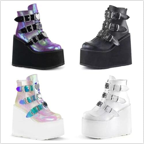 Womens Boots Platform Leather Nightclub Martin Cosplay Boots Plus Size 35-43 Demon Lolita Gothic Mary Jane Shoes