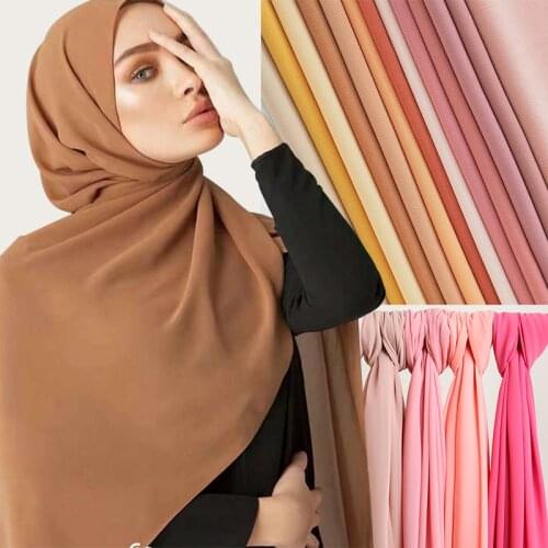 Womens Scarves Malaysian Muslim Hijabs Wraps Bubble Chiffon Plain Solid Color Arab Modest Headscarf Long Shawl Bandana 180x70cm