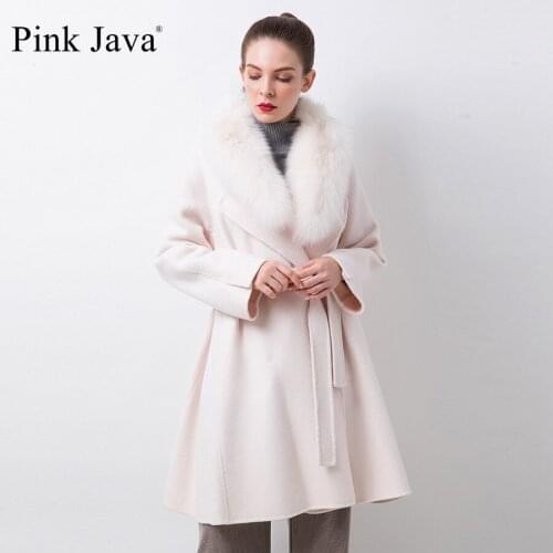 Pink Java QC20069 New Arrival Hot Sale Women Winter Wool Coat With Cashmere Coat Real Fox Fur Collar Big Size