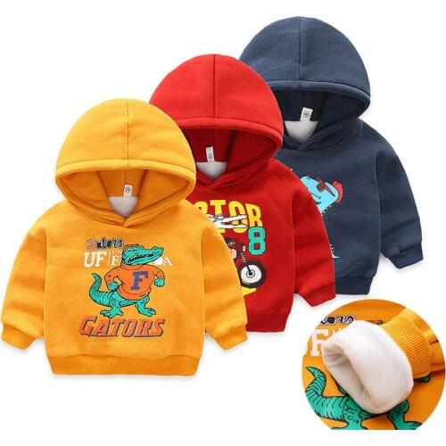 2019 Winter Kids Plus velvet sweatshirts hoodies Thick cotton Dinosaur coat Fashion Boy girl Warm Cashmere baby toddle clothing
