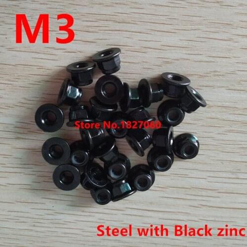 100pcs DIN6926 M3 Steel with Black zinc Flange Nylon Insert Lock Nut Nuts Anti Slip Locknut