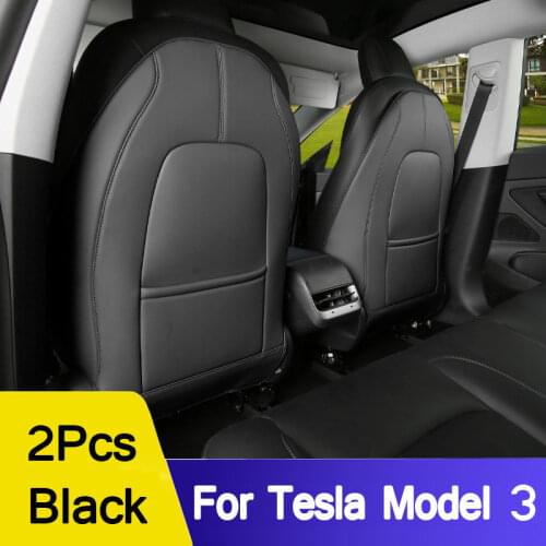 2PCS PU Leather Anti-Child-Kick Pad For Tesla Model 3 2019 2020 2021 Car Seat Back Cover Protector Kick Clean Mat Pad
