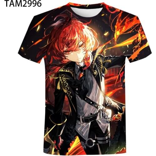 2021 new summer fashion Japanese anime Genshin impact 3d T-shirt casual mens womens childrens short sleeve Street top