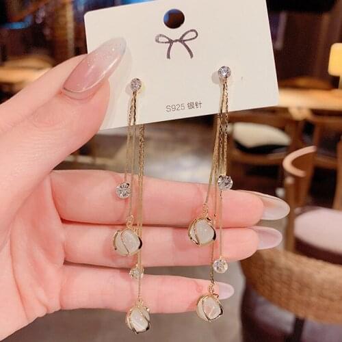 JUWANG 2021 Luxury Stud Earrings For Women Fashion Jewelry Water Drop Crystal Opal Tassel Pendant Earrings Piercing Aretes