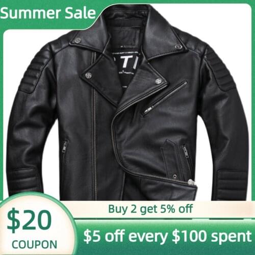 2021 Black American Motorcycle Style Genuine Leather Jacket Men Plus Size 5XL Real Natural Cowhide Autumn Slim Fit Biker Coat