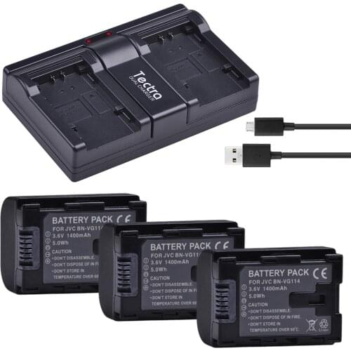 3PC BN-VG114 BN VG114 Camera Battery + Dual USB Charger for JVC GZ-E10 GZ-E100 GZ-E15 GZ-E200 GZ-E205 GZ-E208 BN-VG107 BN-VG121