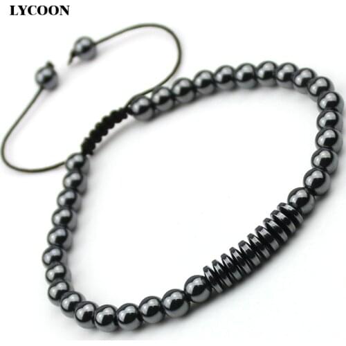 Hot men Health magnet HEMATITE round beads bracelet DIY round and flat bead strand men bracelets size adjustable