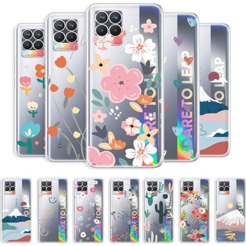 For OPPO Realme 8 Case Transparent Case For OPPO Realme 8 Pro Flower Style Cover For Realme 8 4G Clear Protective Phone Fundas