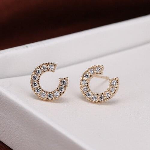 DE254 Fashion Street Snap Delicacy 4A Zircon Lettered C Geometry Ear Stud GIRLS Gift Party WOMENS Jewelry Earrings 2021