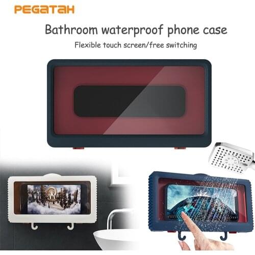 Phone Holder Waterproof phone box holder chase storage free punching bathroom wall hanging kitchen shelf Shower Storage boxes