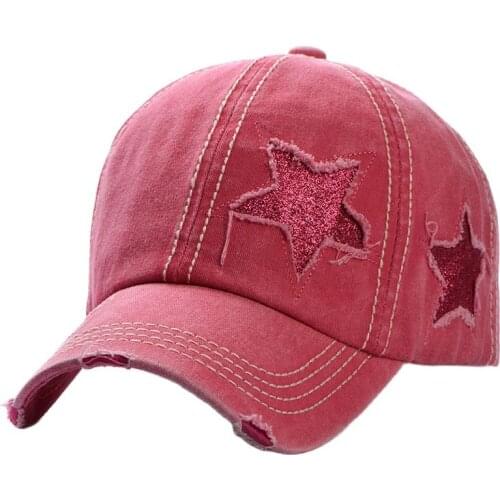Doitbest Women Ponytail Baseball Cap Snapback Summer Hat Washed embroidery five-star Hip Hop Hats Casual Adjustable Outdoor Bone