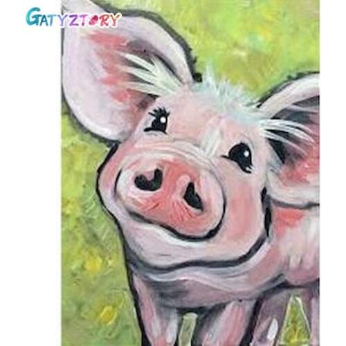 GATYZTORY DIY Painting By Number Pig Drawing On Canvas Pictures By Numbers Kits Hand Painted Paintings Animal Gift Home Decor
