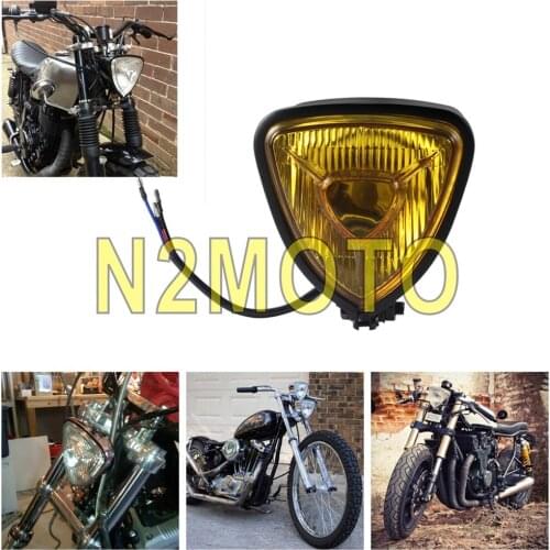 H4 12V 55/60W Motorcycles Amber Lense Triangle Headlight Custom Head Lamp Universal for Harley Bobber Chopper Black