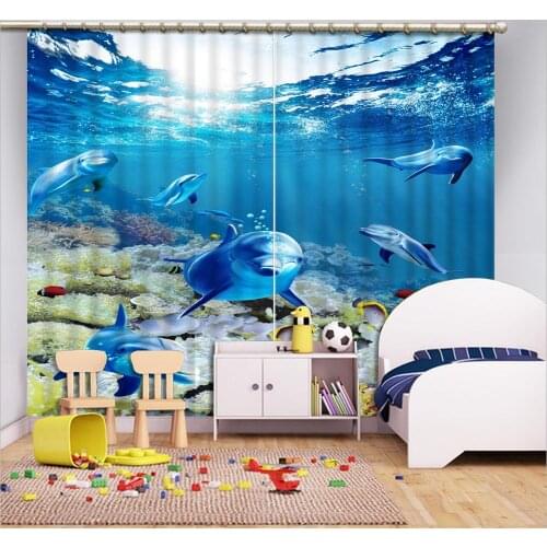 HD Underwater World Kids room curtains Popular 3d curtains high-end personality living room bedroom blackout curtains