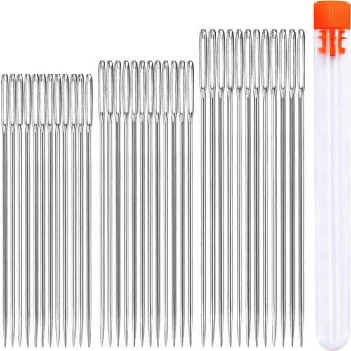 LMDZ 36 Pcs Large Eye Sewing Needles, 3 Sizes Hand Sewing Needle with a 3.3in Plastic Bottle, Leather Thread Needle Embroidery