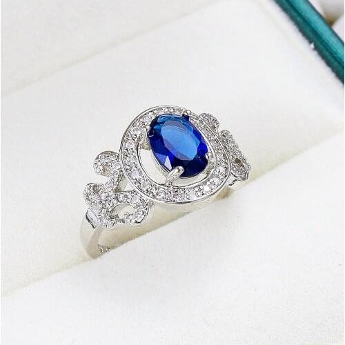 Exquisite Female Zircon Ring Silver Color Blue/pink Round Zircon Butterfly Finger Rings for Women Jewelry Girlfriend Gift